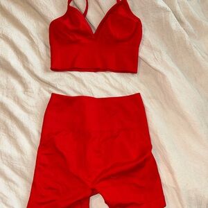 Bo and tee red workout set